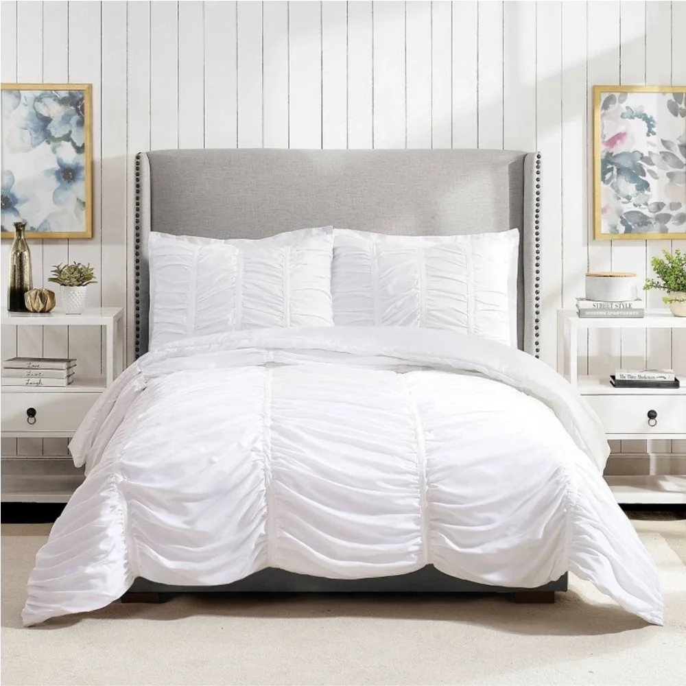 MODERN HEIRLOOM NWT ruched comforter set -white -twin